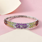 Amethyst and Multi Gemstone Bangle (Size 7.5) in Platinum Overlay Sterling Silver 11.78 Ct, Silver Wt. 23.00 Gms