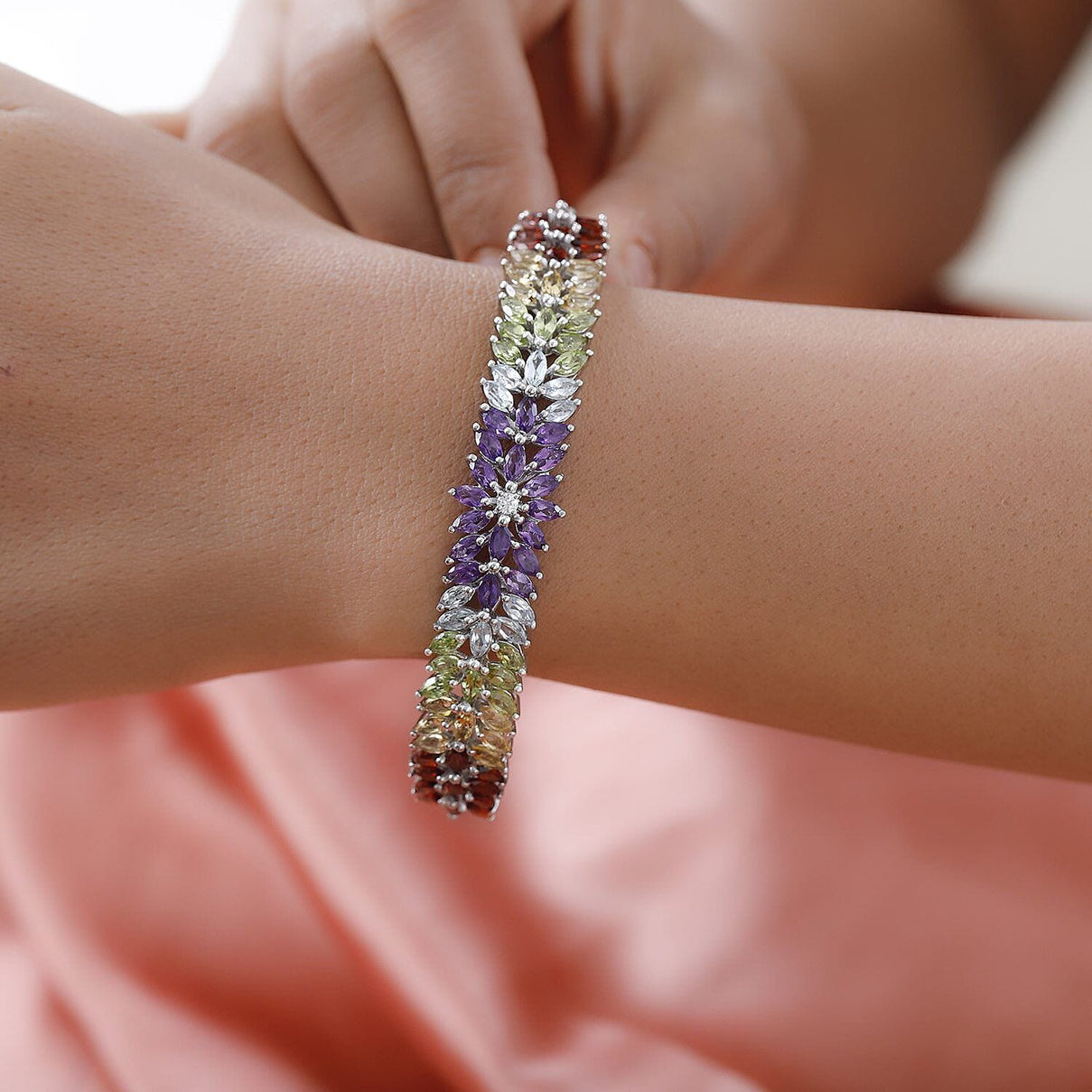 Amethyst and Multi Gemstone Bangle (Size 7.5) in Platinum Overlay Sterling Silver 11.78 Ct, Silver Wt. 23.00 Gms 7267741 3