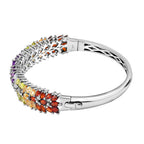 Amethyst and Multi Gemstone Bangle (Size 7.5) in Platinum Overlay Sterling Silver 11.78 Ct, Silver Wt. 23.00 Gms