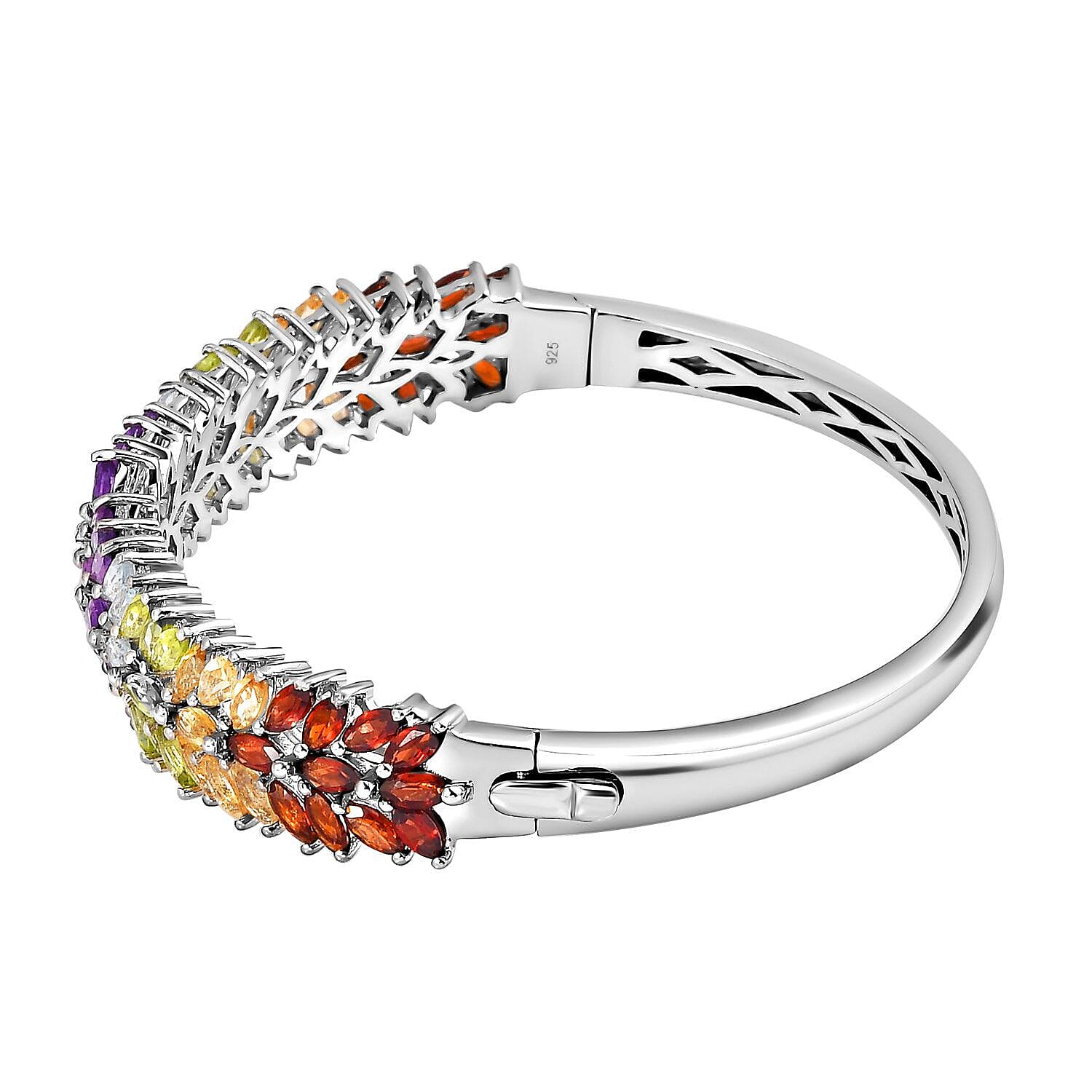 Amethyst and Multi Gemstone Bangle (Size 7.5) in Platinum Overlay Sterling Silver 11.78 Ct, Silver Wt. 23.00 Gms 7267741 4