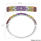 Amethyst and Multi Gemstone Bangle (Size 7.5) in Platinum Overlay Sterling Silver 11.78 Ct, Silver Wt. 23.00 Gms