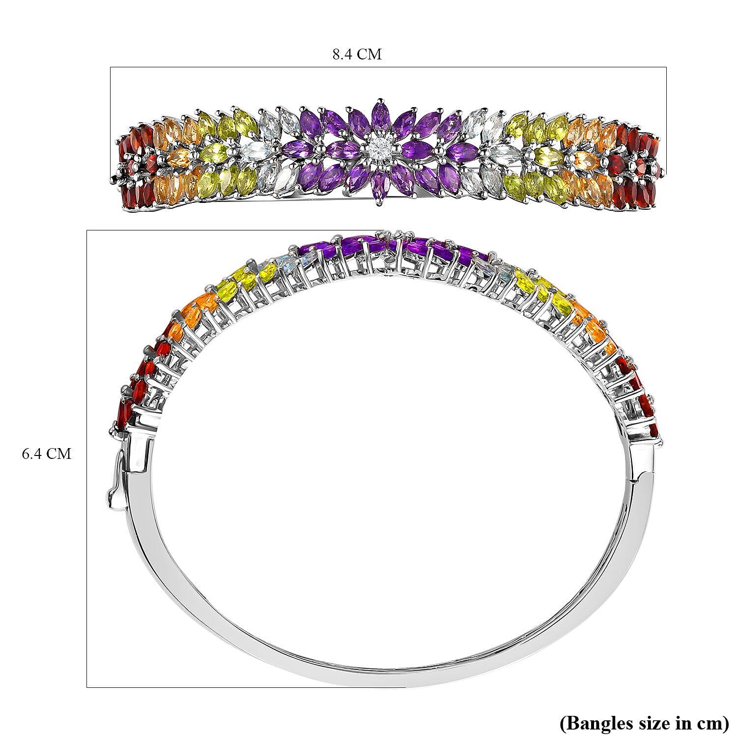 Amethyst and Multi Gemstone Bangle (Size 7.5) in Platinum Overlay Sterling Silver 11.78 Ct, Silver Wt. 23.00 Gms 7267741 6