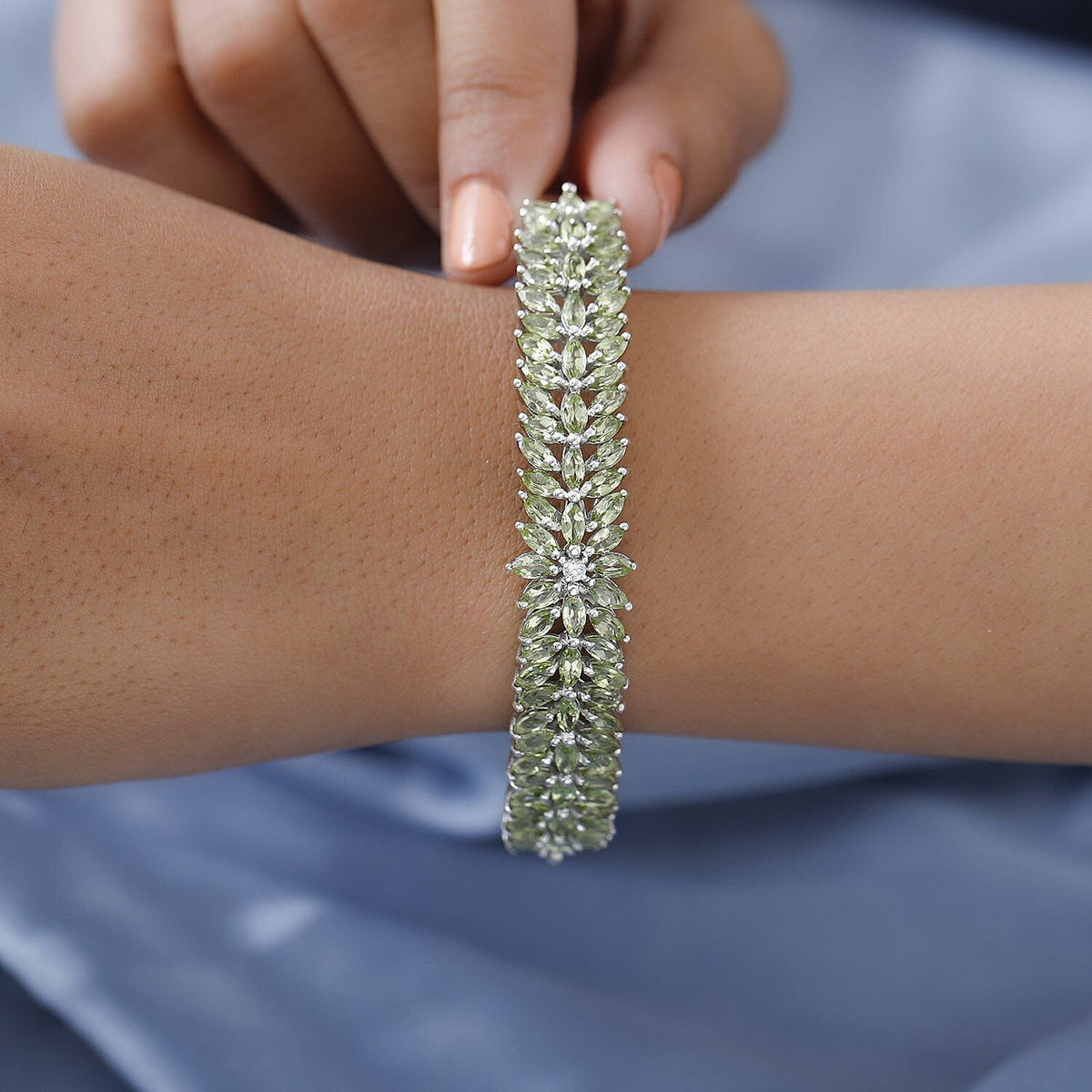 Hebei Peridot and Natural Zircon Bangle (Size - 7.5 ) in Platinum Overlay Sterling Silver 11.78 Ct, Silver Wt. 21.50 Gms 7258170 2