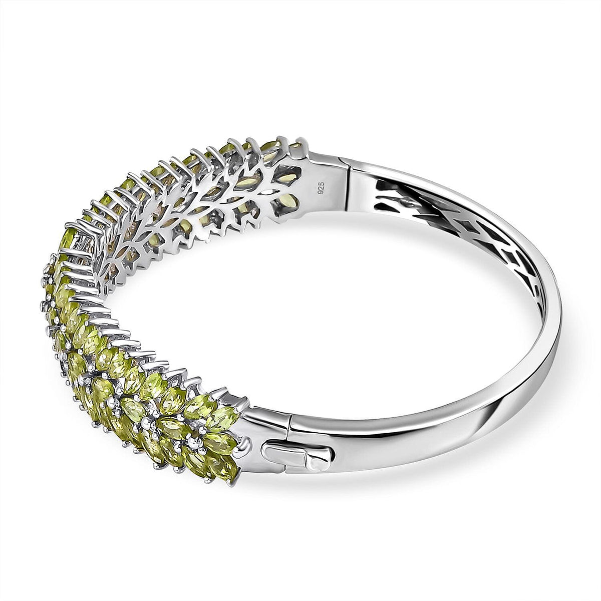 Hebei Peridot and Natural Zircon Bangle (Size - 7.5 ) in Platinum Overlay Sterling Silver 11.78 Ct, Silver Wt. 21.50 Gms 7258170 3