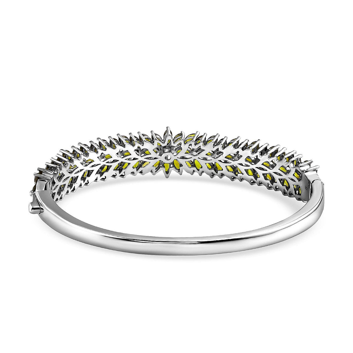Hebei Peridot and Natural Zircon Bangle (Size - 7.5 ) in Platinum Overlay Sterling Silver 11.78 Ct, Silver Wt. 21.50 Gms 7258170 4