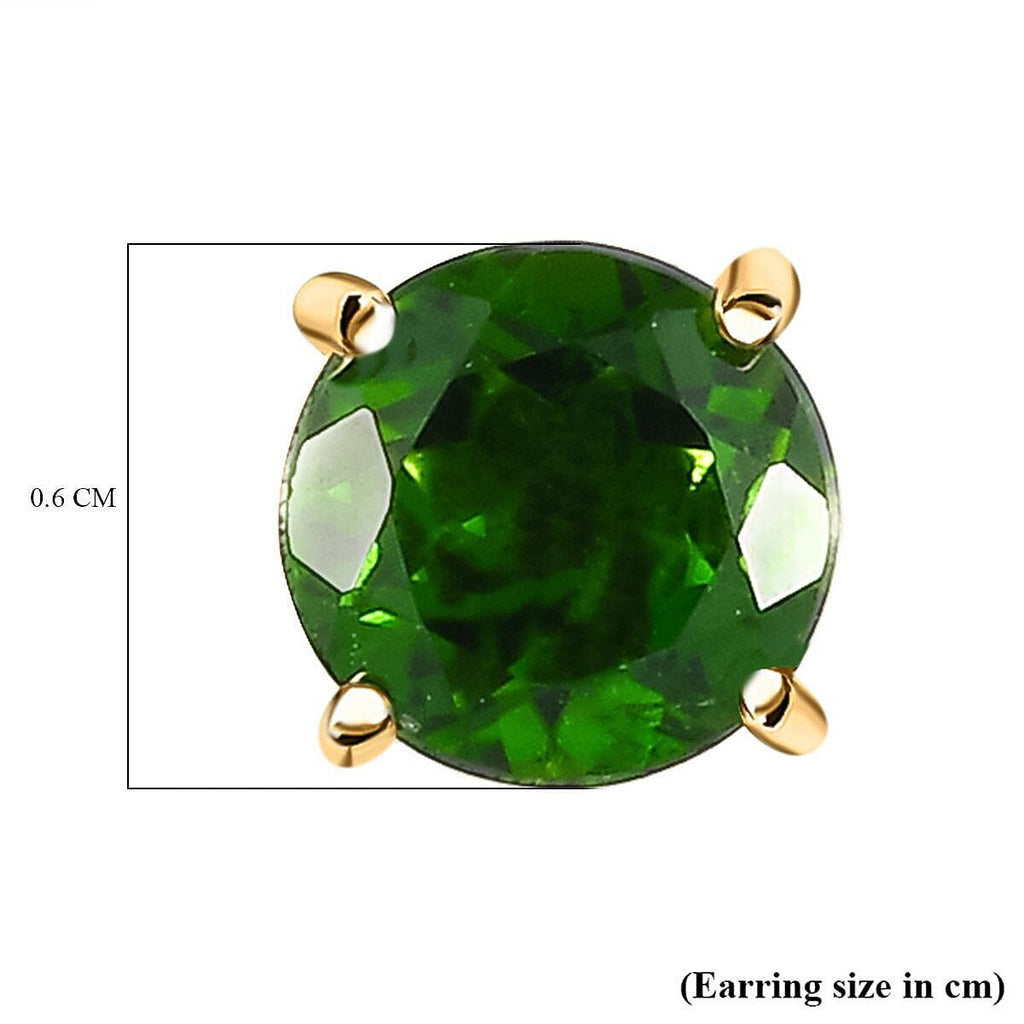 9K Yellow Gold Natural Chrome Diopside Stud Earrings 1.90 Ct.