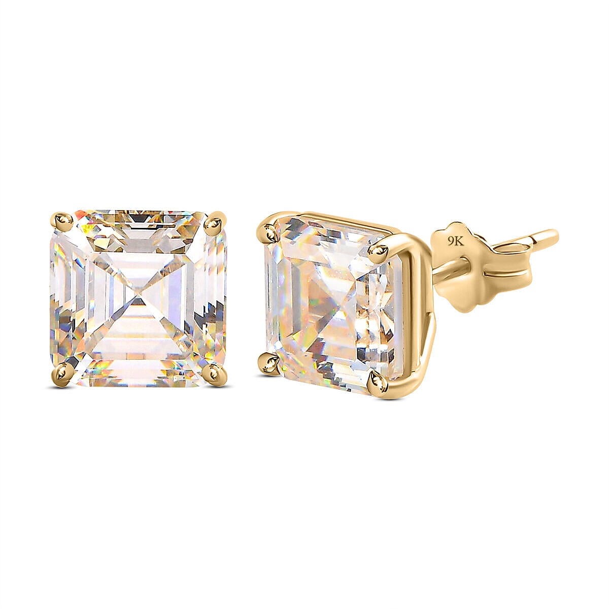 9K Yellow Gold Strontium Titanate (Asscher Cut) Stud Earrings (with Push Back) 5.00 Ct.Â  7262562 0