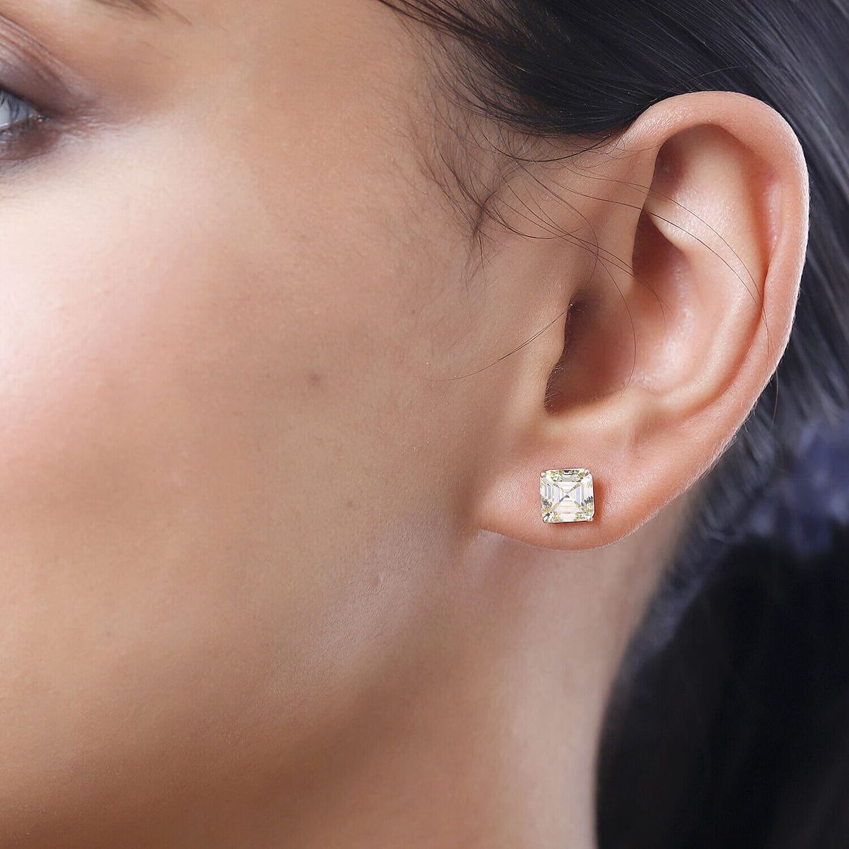 9K Yellow Gold Strontium Titanate (Asscher Cut) Stud Earrings (with Push Back) 5.00 Ct.Â  7262562 3