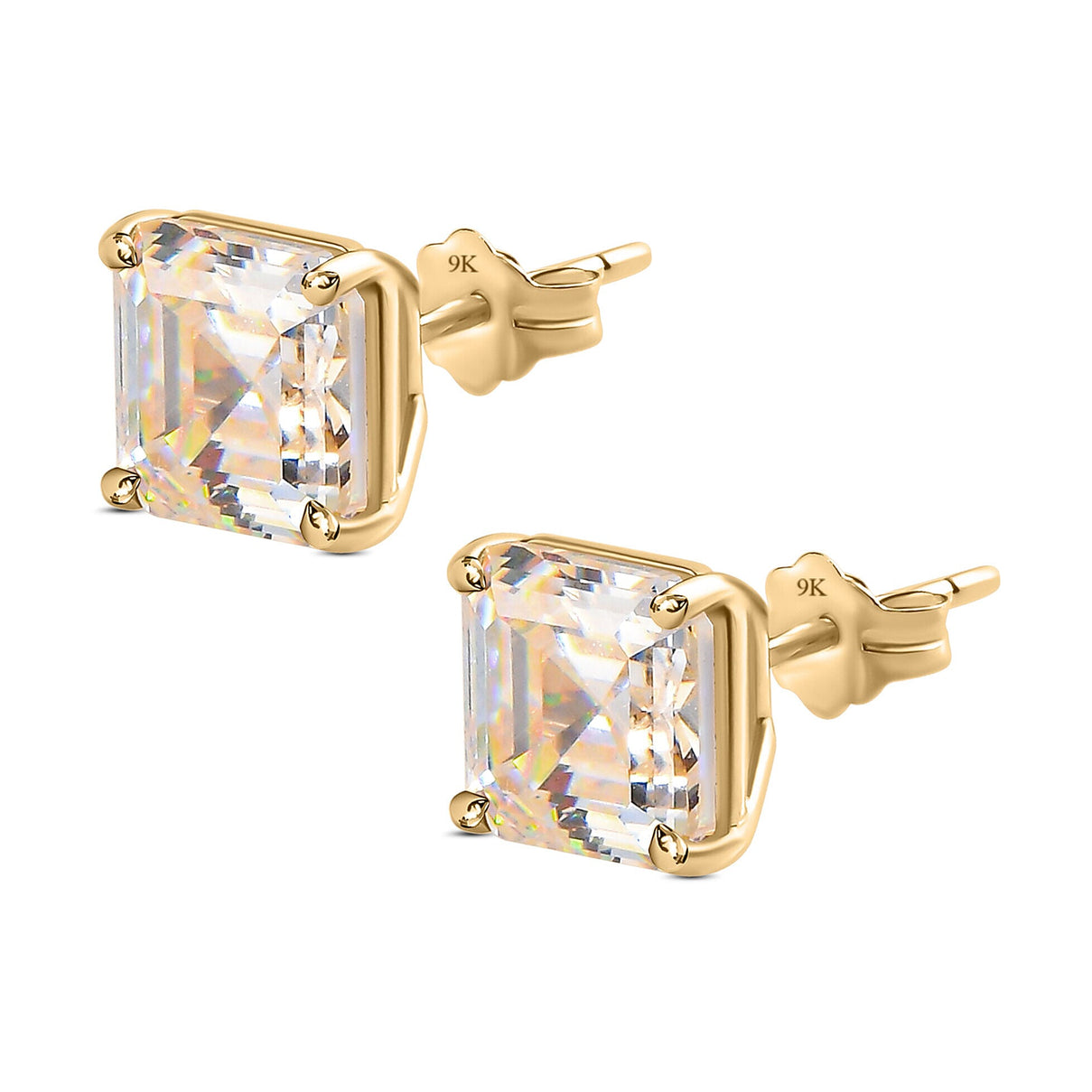 9K Yellow Gold Strontium Titanate (Asscher Cut) Stud Earrings (with Push Back) 5.00 Ct.Â  7262562 4