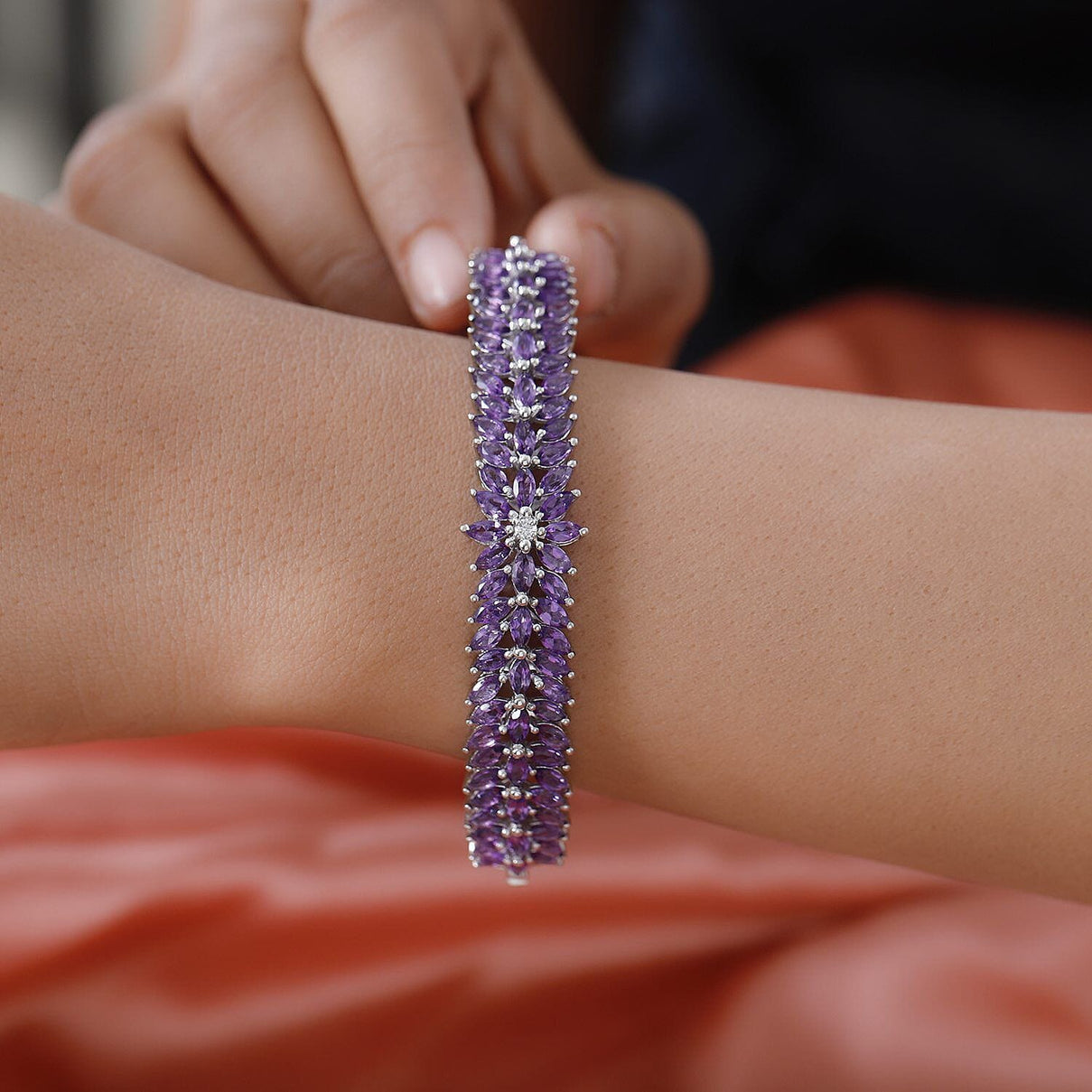 Amethyst and Natural Cambodian Zircon Bangle (Size 7.5) in Platinum Overlay Sterling Silver 11.780 Ct, Silver Wt. 21.50 GmsÂ  7258167 2