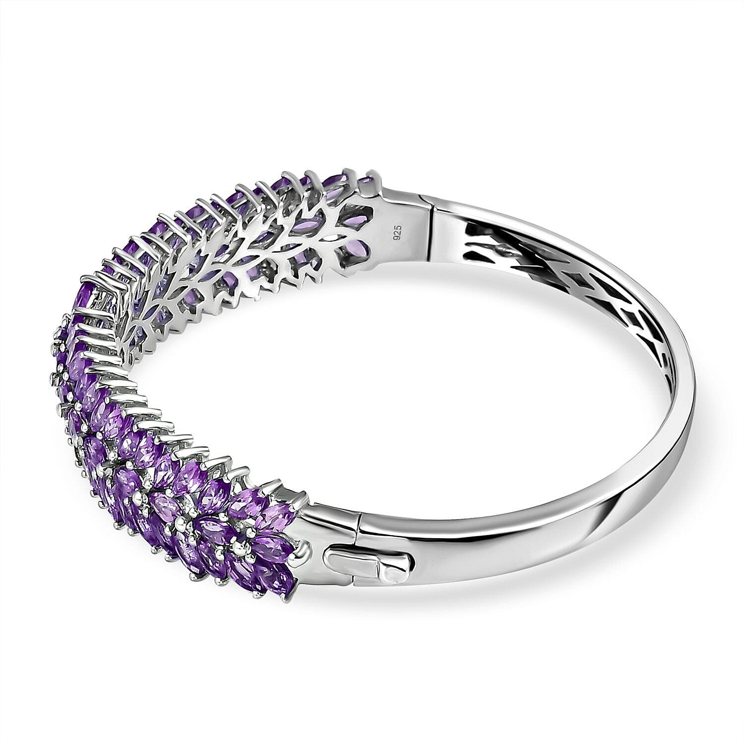 Amethyst and Natural Cambodian Zircon Bangle (Size 7.5) in Platinum Overlay Sterling Silver 11.780 Ct, Silver Wt. 21.50 GmsÂ  7258167 3