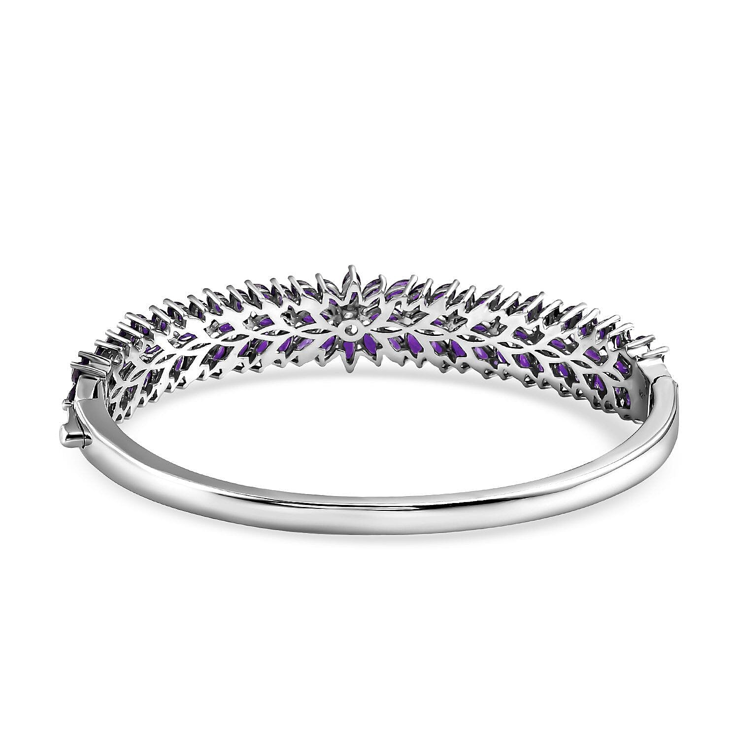 Amethyst and Natural Cambodian Zircon Bangle (Size 7.5) in Platinum Overlay Sterling Silver 11.780 Ct, Silver Wt. 21.50 GmsÂ  7258167 4