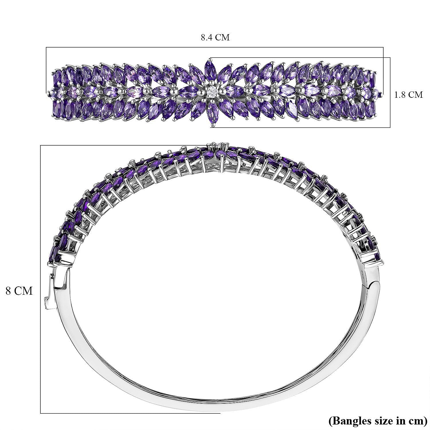 Amethyst and Natural Cambodian Zircon Bangle (Size 7.5) in Platinum Overlay Sterling Silver 11.780 Ct, Silver Wt. 21.50 GmsÂ  7258167 5