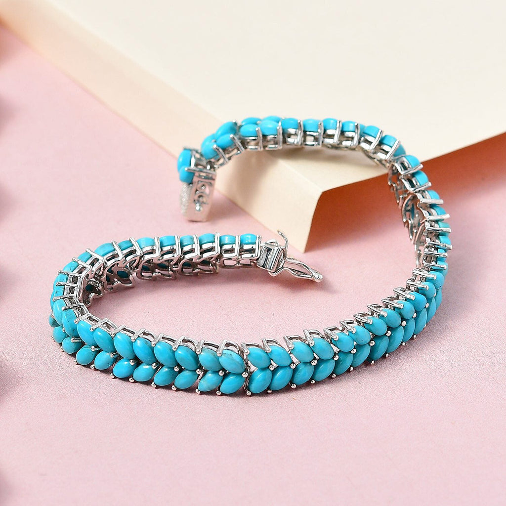 Doorbuster - Arizona Sleeping Beauty Turquoise Cluster Bracelet (Size 7.5) in Platinum Overlay Sterling Silver 19.18 Ct, Silver Wt. 14.35 Gms