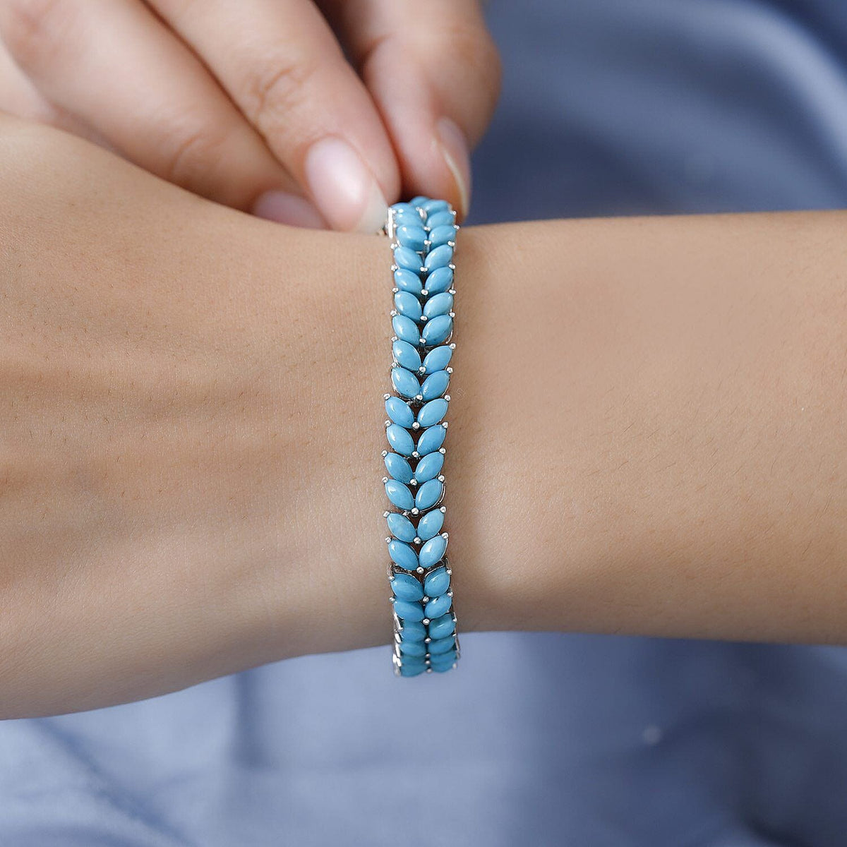 Arizona Sleeping Beauty Turquoise Cluster Bracelet (Size 7.5) in Platinum Overlay Sterling Silver 19.18 Ct 7268680 3
