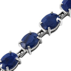 Blue Sapphire Oval link Bracelet (Size - 7.5) in Sterling Silver 34.20 Ct, Silver Wt. 11.50 Gms.