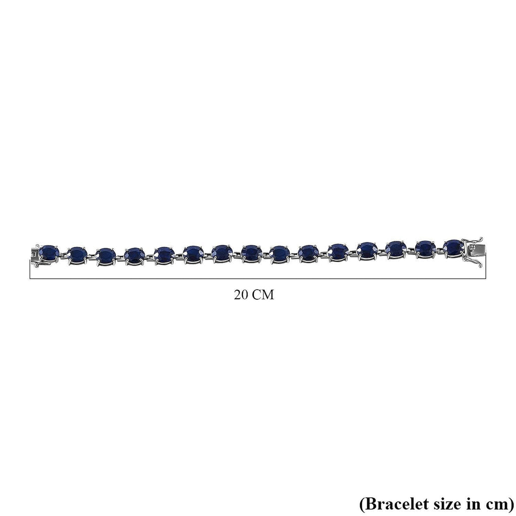 Blue Sapphire Oval link Bracelet (Size - 7.5) in Sterling Silver 34.20 Ct, Silver Wt. 11.50 Gms.
