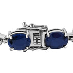 Blue Sapphire Oval link Bracelet (Size - 7) in Sterling Silver 34.20 Ct, Silver Wt. 10.50 Gms
