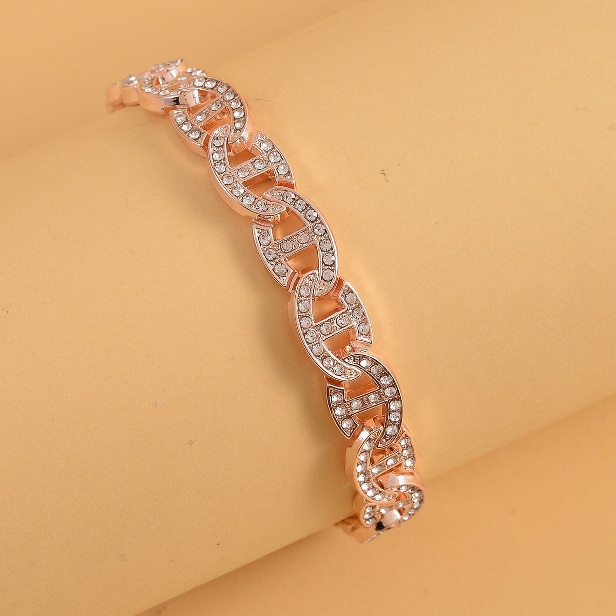 Designer inspired White Austrian Crystal Bracelet (Size 7.5) in Rose Gold ToneÂ  7211577 1