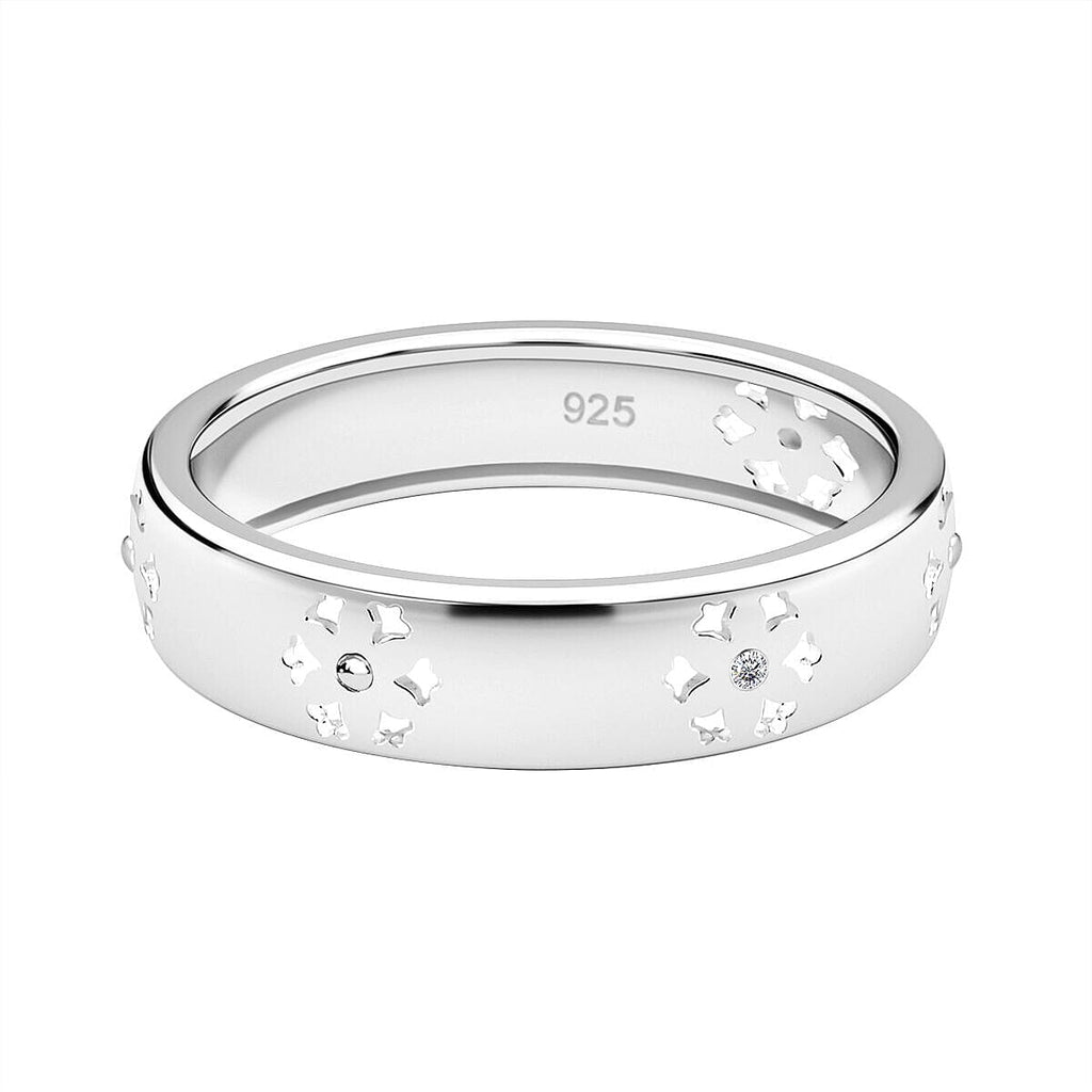 Diamond Floral Band Ring in Sterling Silver