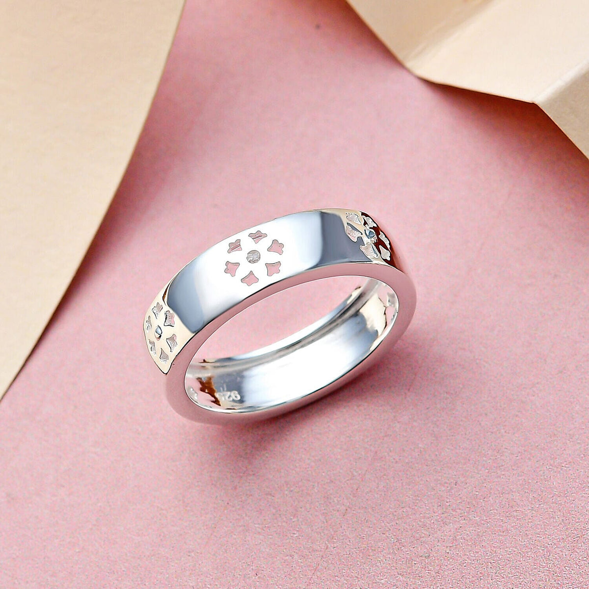 Diamond Floral Wedding Band Ring in Sterling Silver V32638139 7