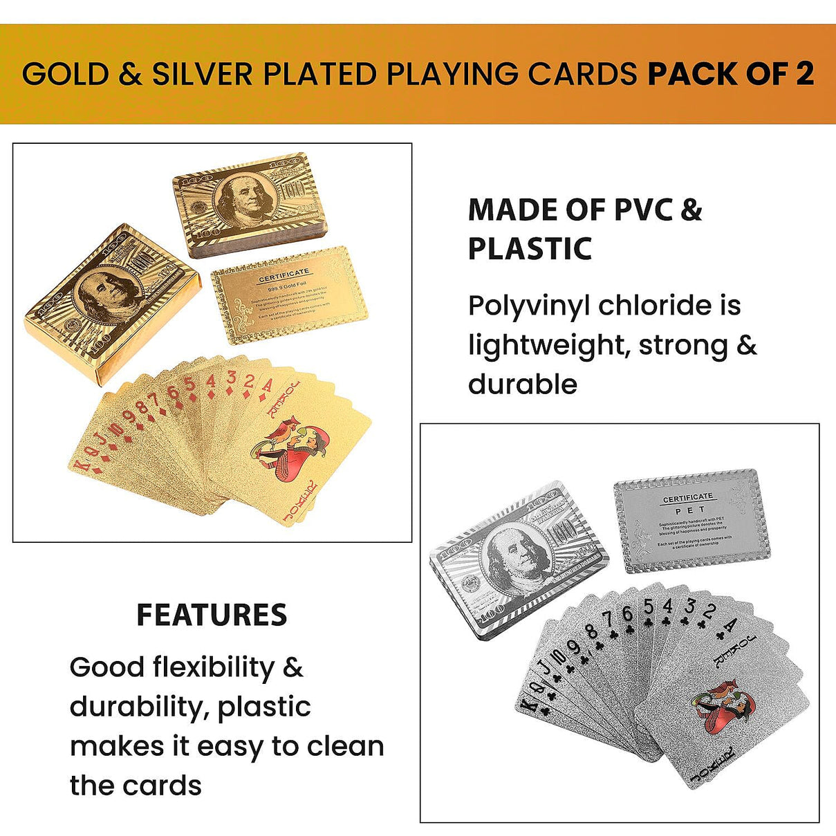 Pack of 2 Gold and Silver Plated Playing CardsÂ  7213423 3