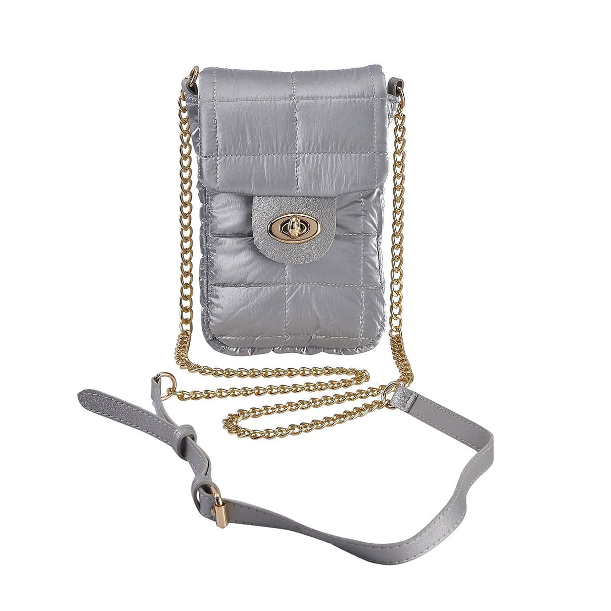 Quilted Pattern Puffy Crossbody Bag with RFID Protection - Silver 7163694 0