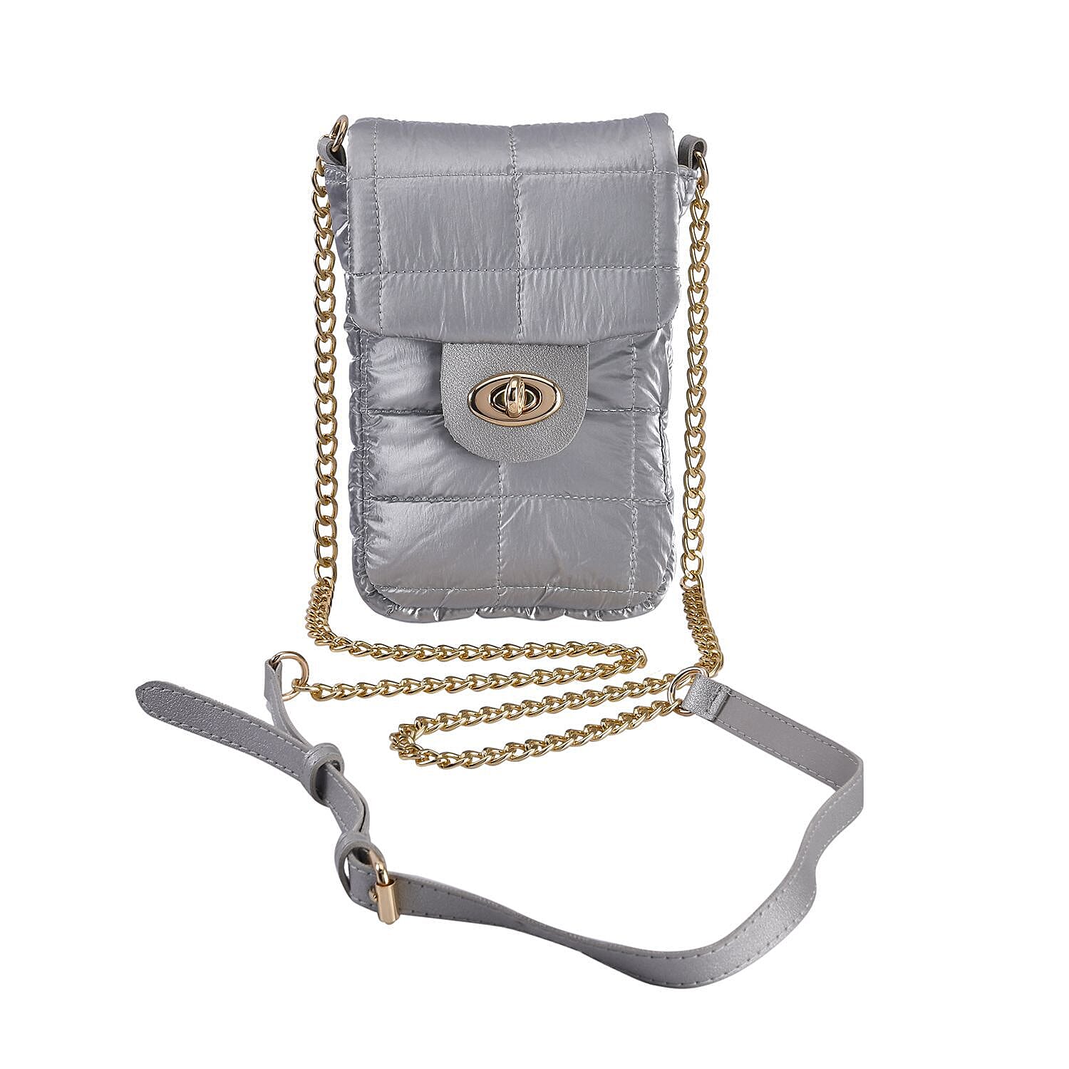 Quilted Pattern Puffy Crossbody Bag with RFID Protection - Silver 7163694 0