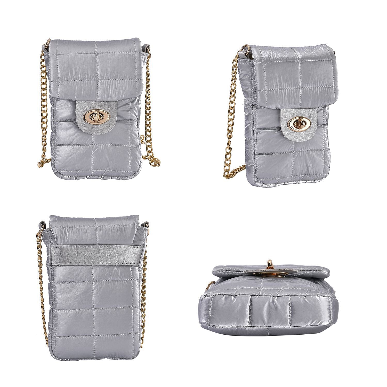 Quilted Pattern Puffy Crossbody Bag with RFID Protection - Silver 7163694 3