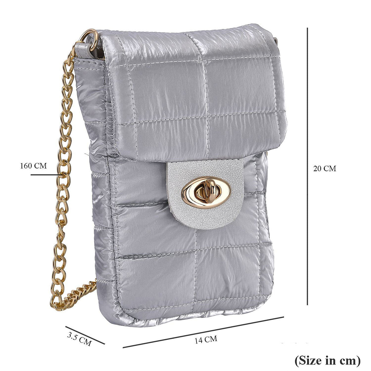 Quilted Pattern Puffy Crossbody Bag with RFID Protection - Silver 7163694 5