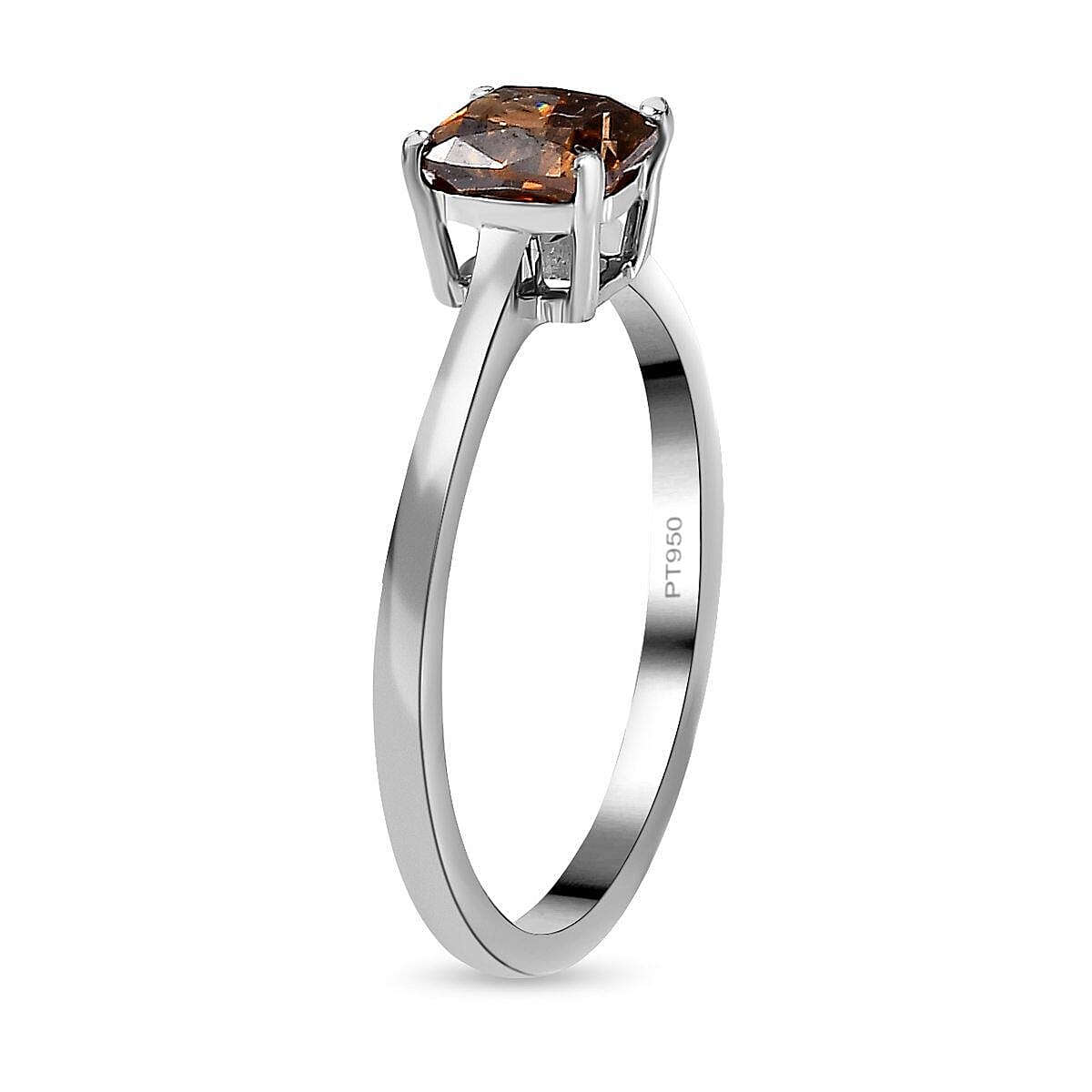 950 Platinum SGL Certified Natural Champagne Diamond (I1) Solitaire Wedding Band Ring 1.00 Ct. 7258562 6