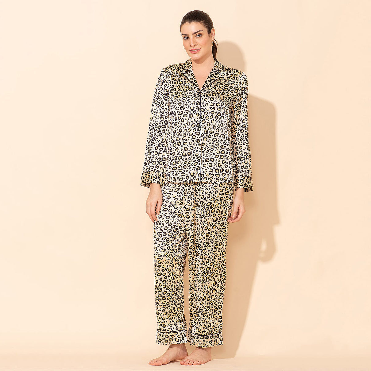 TAMSY Leopard Pattern Silk Like Nightwear Set (Size L) - Champagne 7908269 0