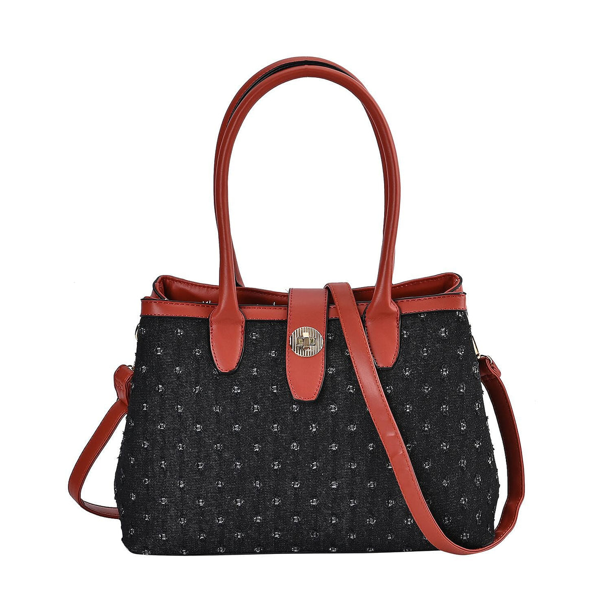 Dot Pattern Crossbody Bag With 2 Exterior Zipper Pockets &amp; Handle Drop - Black 7567680 0