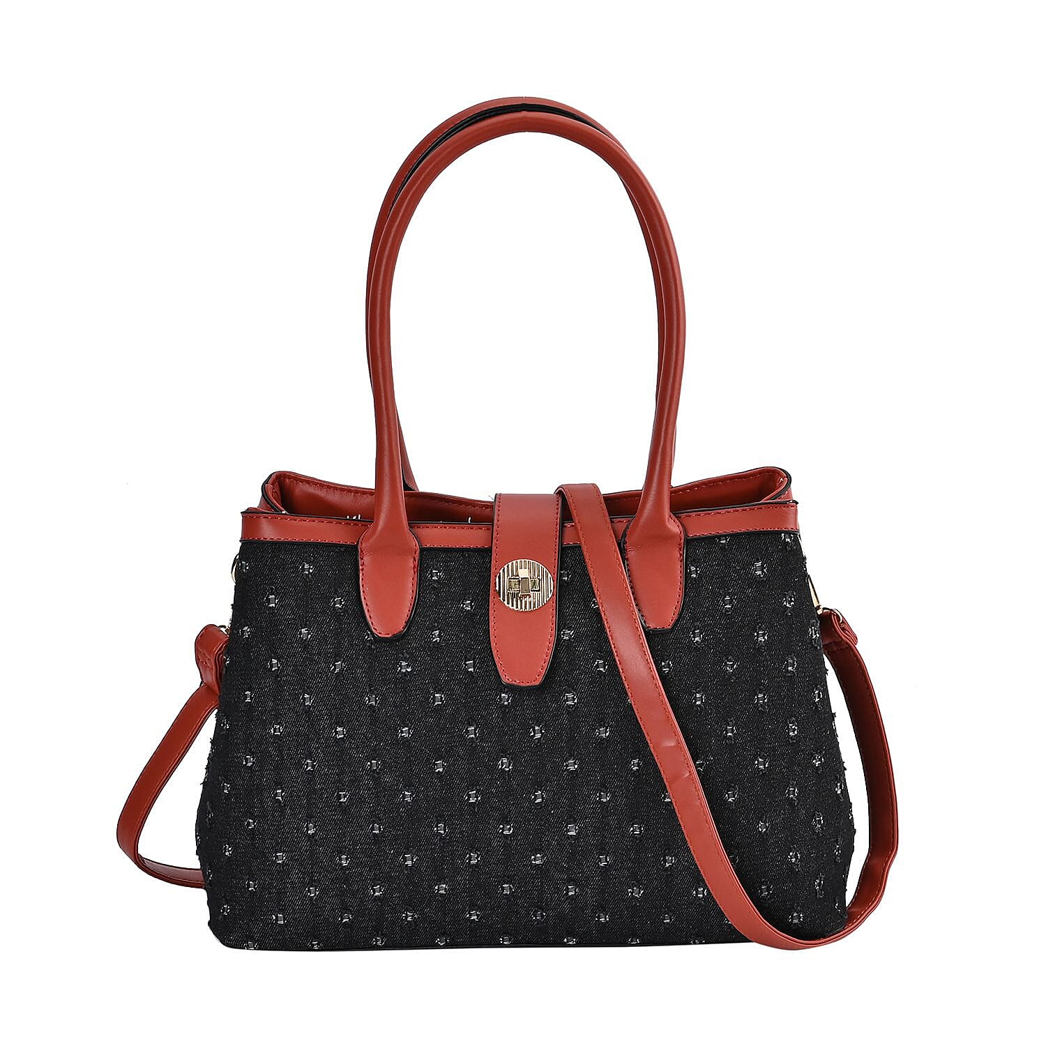 Dot Pattern Crossbody Bag With 2 Exterior Zipper Pockets &amp; Handle Drop - Black 7567680 0