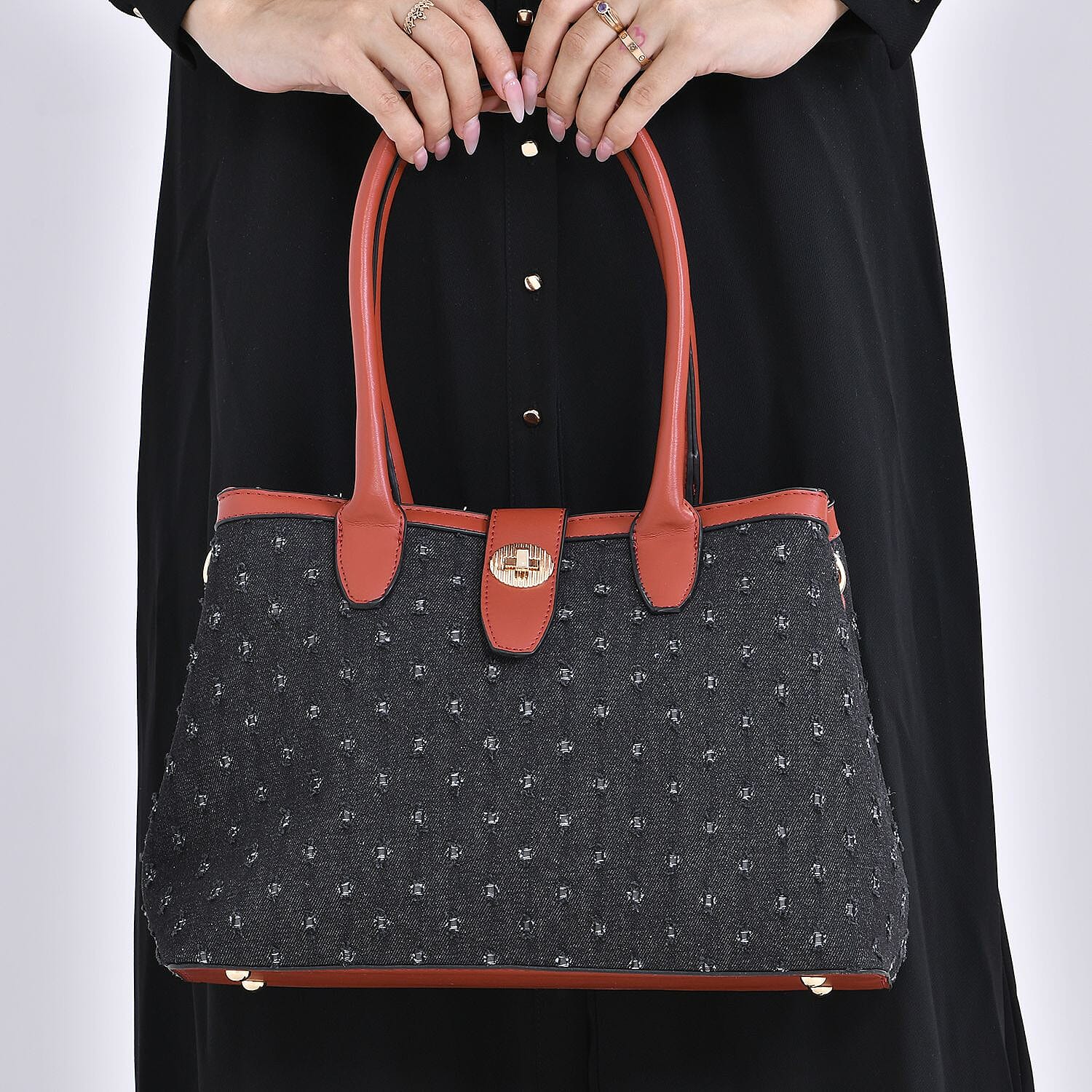Dot Pattern Crossbody Bag With 2 Exterior Zipper Pockets &amp; Handle Drop - Black 7567680 3