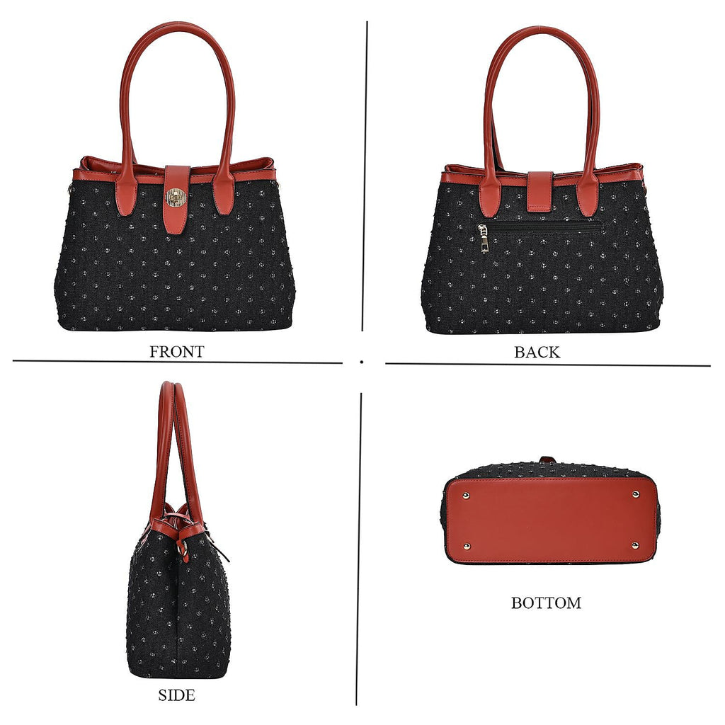 Dot Pattern Crossbody Bag With 2 Exterior Zipper Pockets - Handle Drop - Black