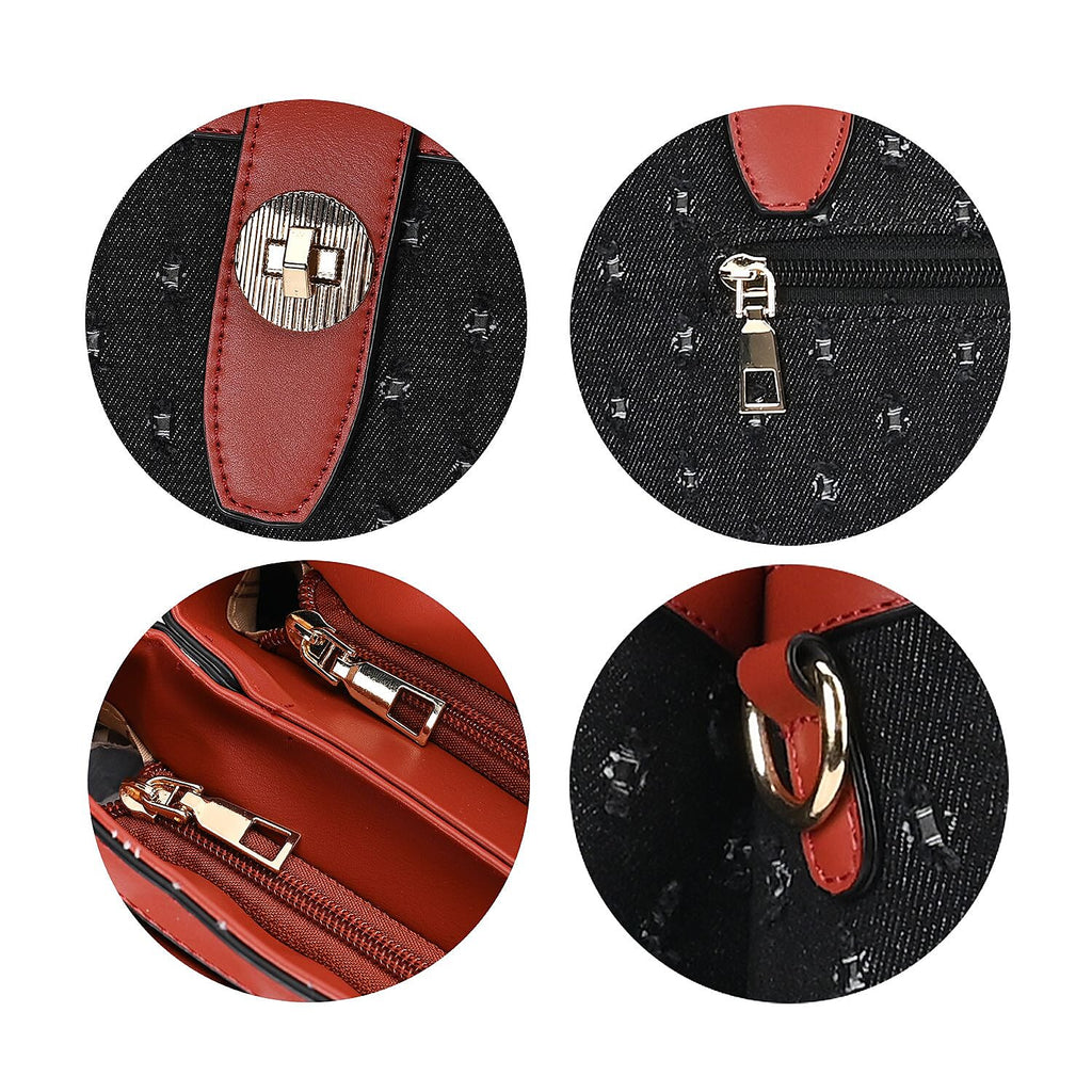 Dot Pattern Crossbody Bag With 2 Exterior Zipper Pockets - Handle Drop - Black