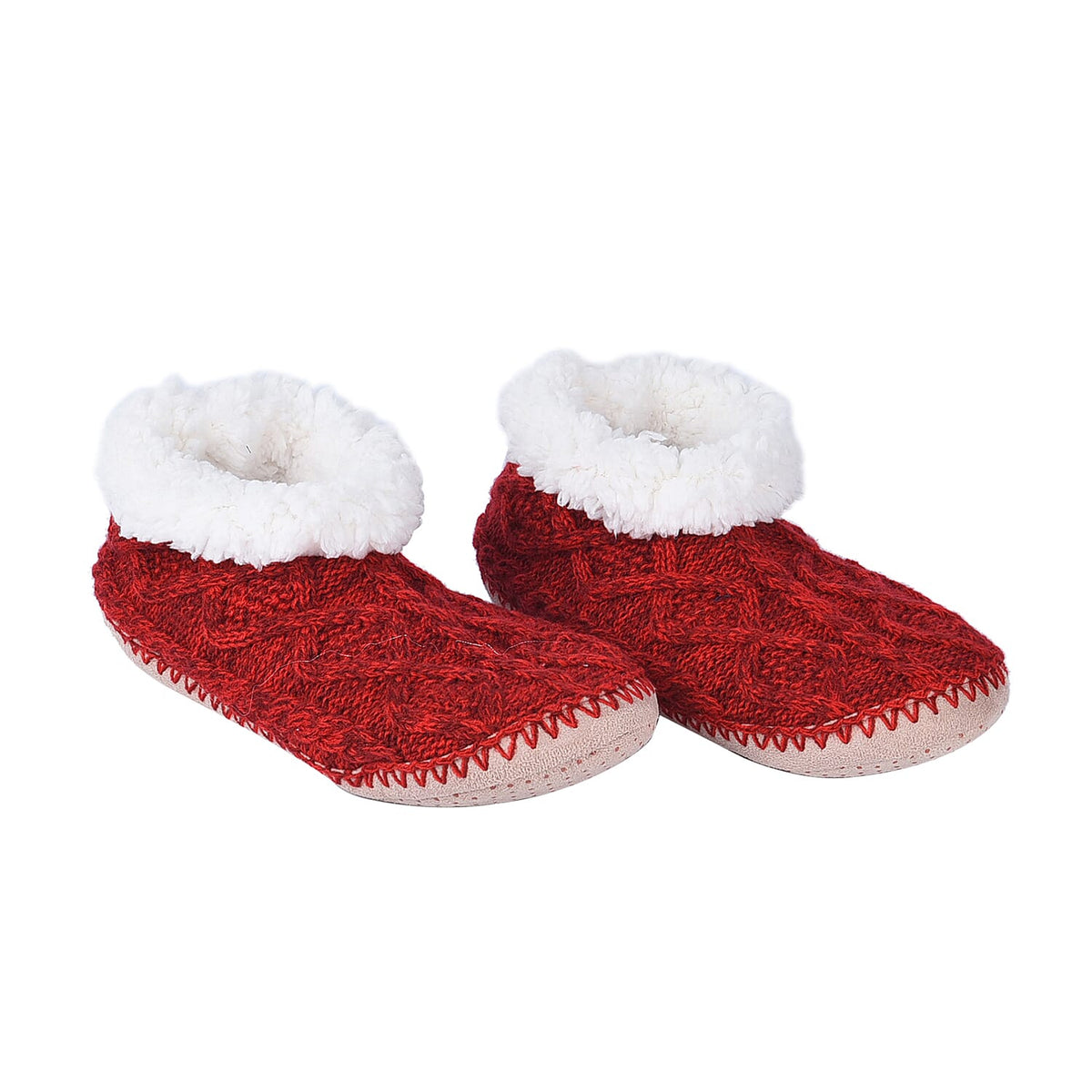 Double Layer Faux Fur Slippers - Red and White 3874558 0