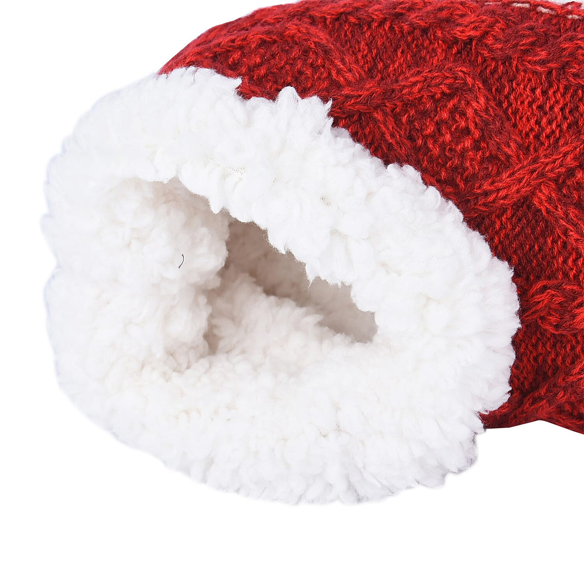 Double Layer Faux Fur Slippers - Red and White 3874558 3