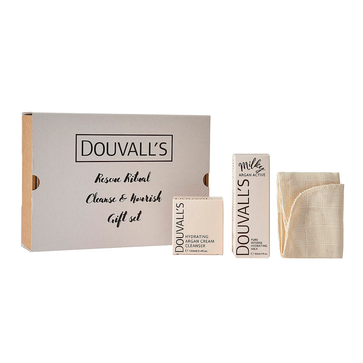 Douvall's Cleanser Gift Set with Argan Cream Cleanser, Moisturiser and Muslin Cloth 8098859 1