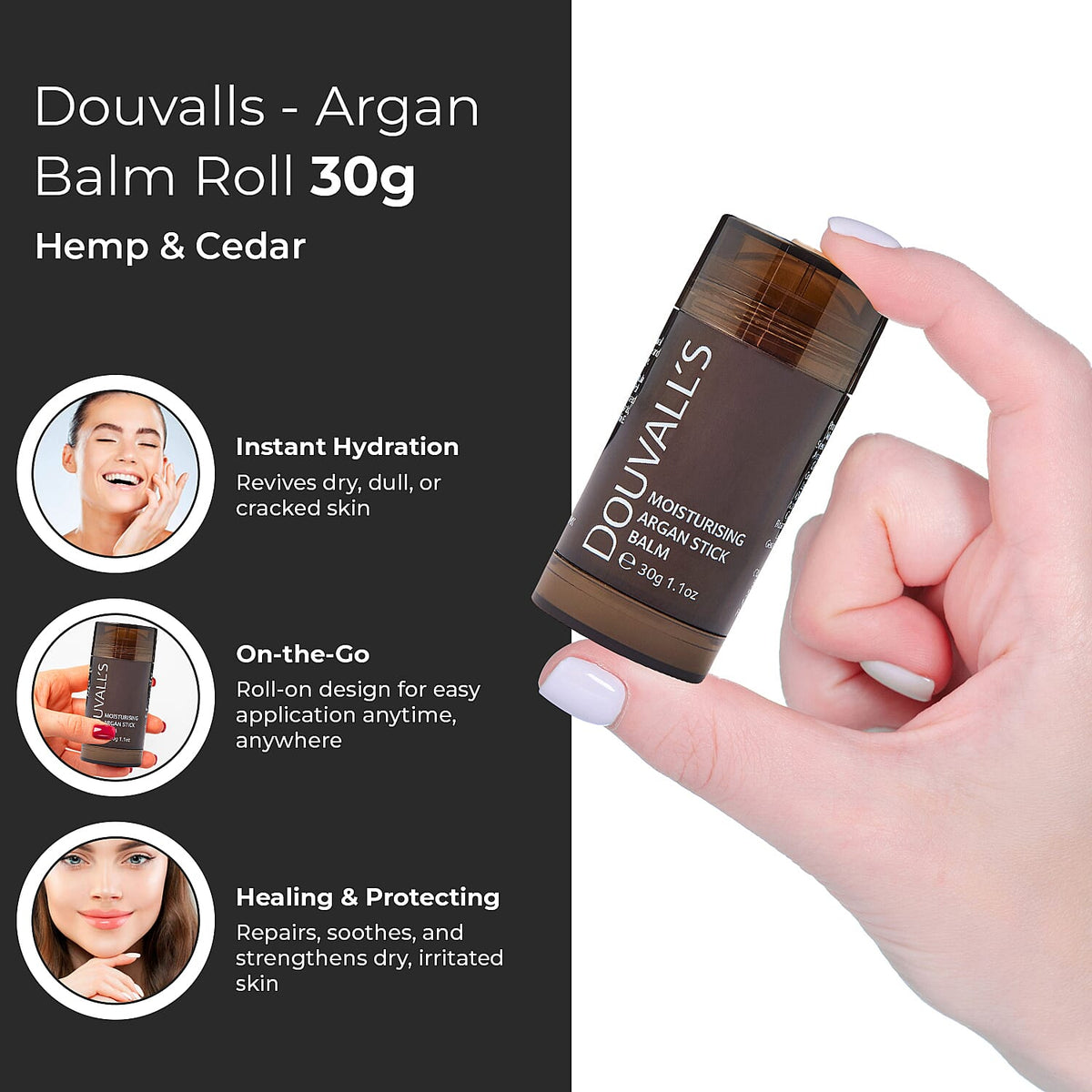 Douvalls - Moisturising Argan Stick Balm 30g - Hemp and Cedar 7515361 3