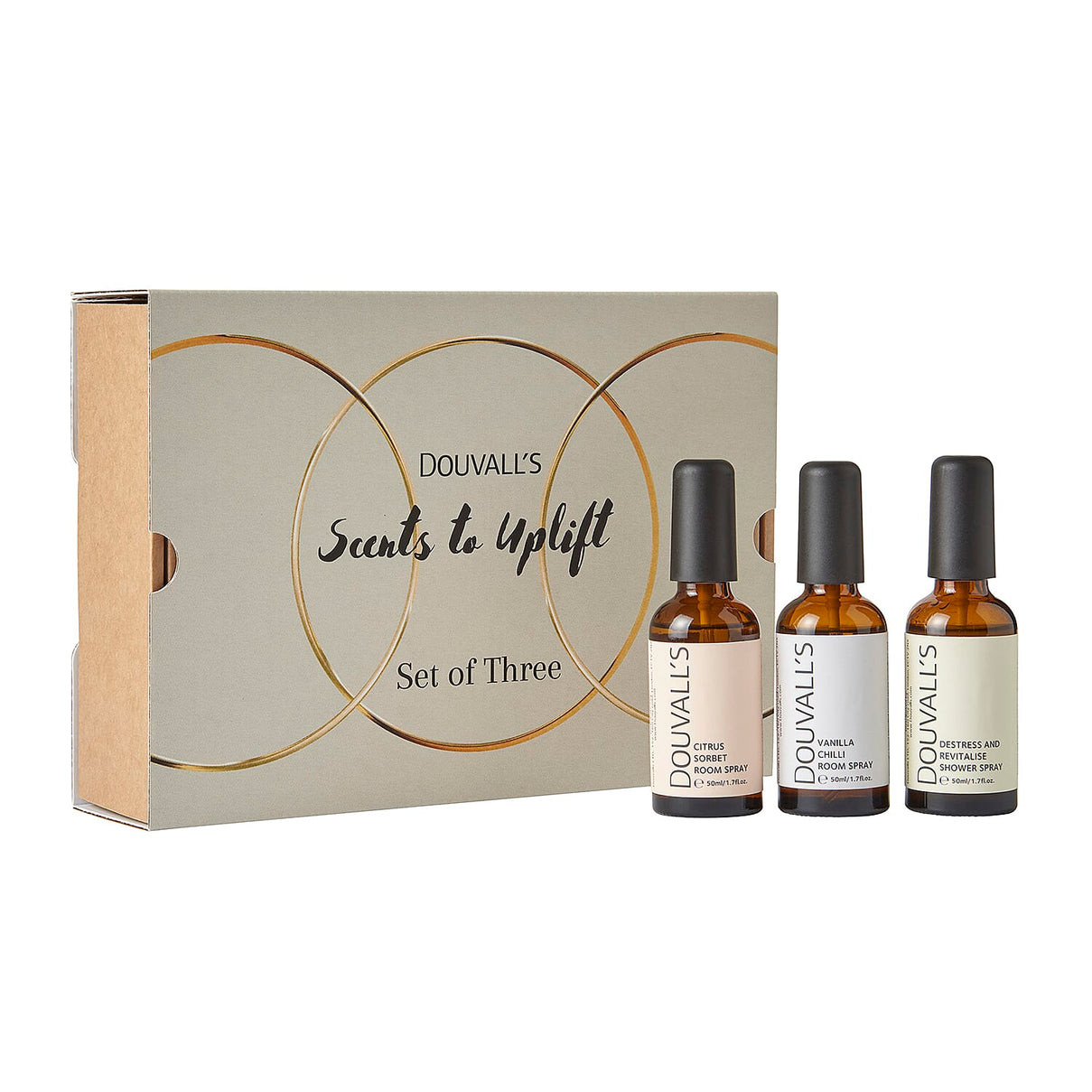 Douvall's Room Fragrance Gift Set with (Incl. Lemon and Basil Shower Spray 50ml, Vanilla, Coconut and Black Pepper Room Spray 50ml, Mandarin and Lemon Toilet Spray 50ml) 8098860 0