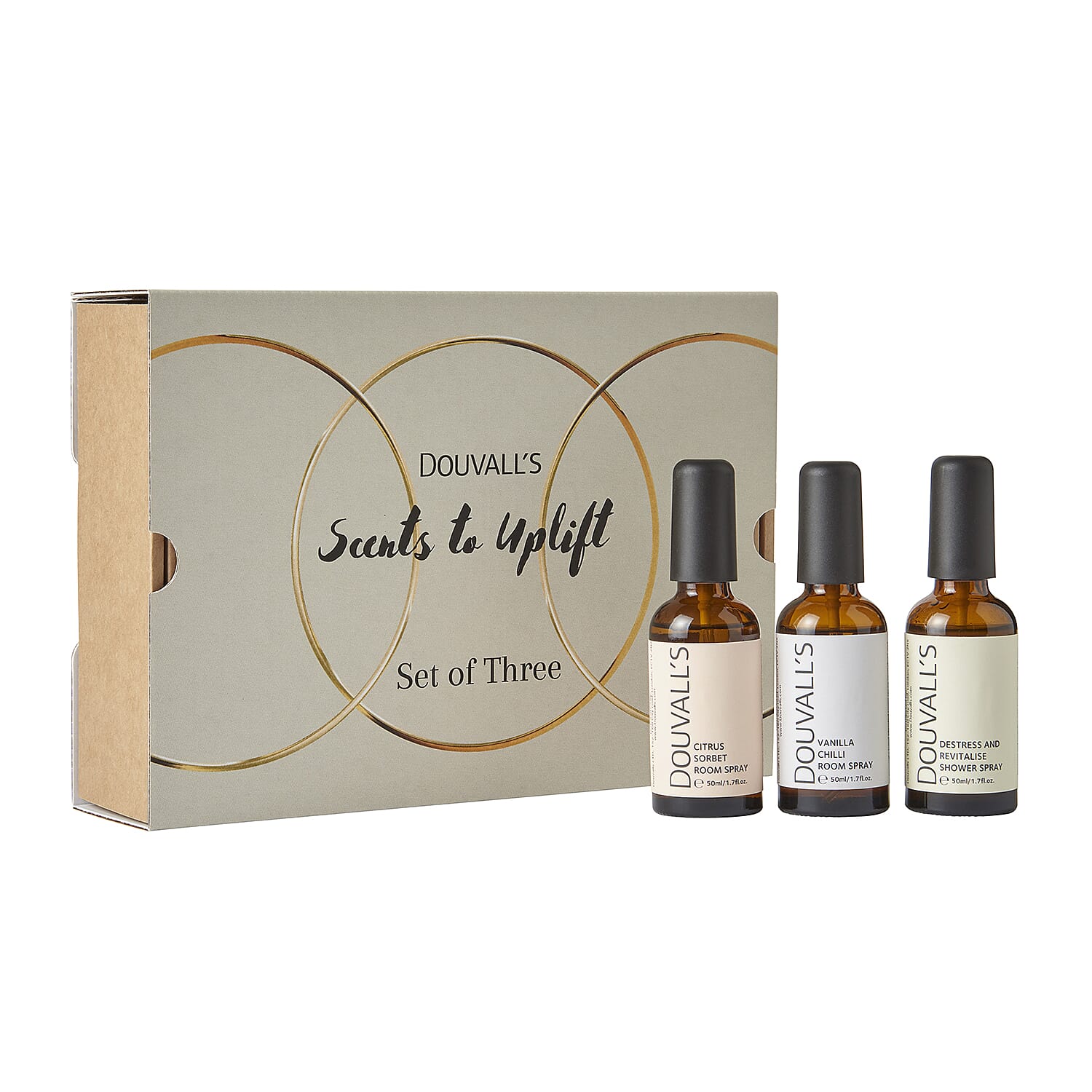 Douvall's Room Fragrance Gift Set with (Incl. Lemon and Basil Shower Spray 50ml, Vanilla, Coconut and Black Pepper Room Spray 50ml, Mandarin and Lemon Toilet Spray 50ml) 8098860 0