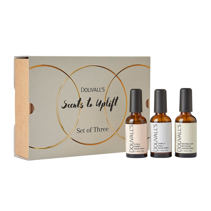 Douvall's Room Fragrance Gift Set with (Incl. Lemon and Basil Shower Spray 50ml, Vanilla, Coconut and Black Pepper Room Spray 50ml, Mandarin and Lemon Toilet Spray 50ml) 8098860 1