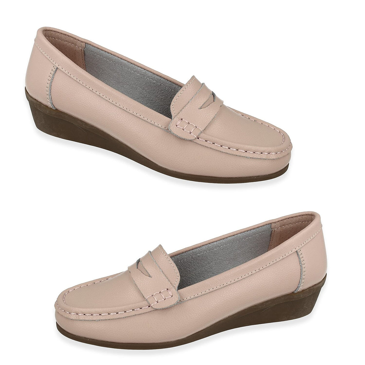 Down To Earth Womens Action Leather Wide Fit Comfort Wedge Loafers (Size 5) - Pink V32602710 0