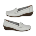 Down To Earth Womens Action Leather Wide Fit Comfort Wedge Loafers (Size 6) - White