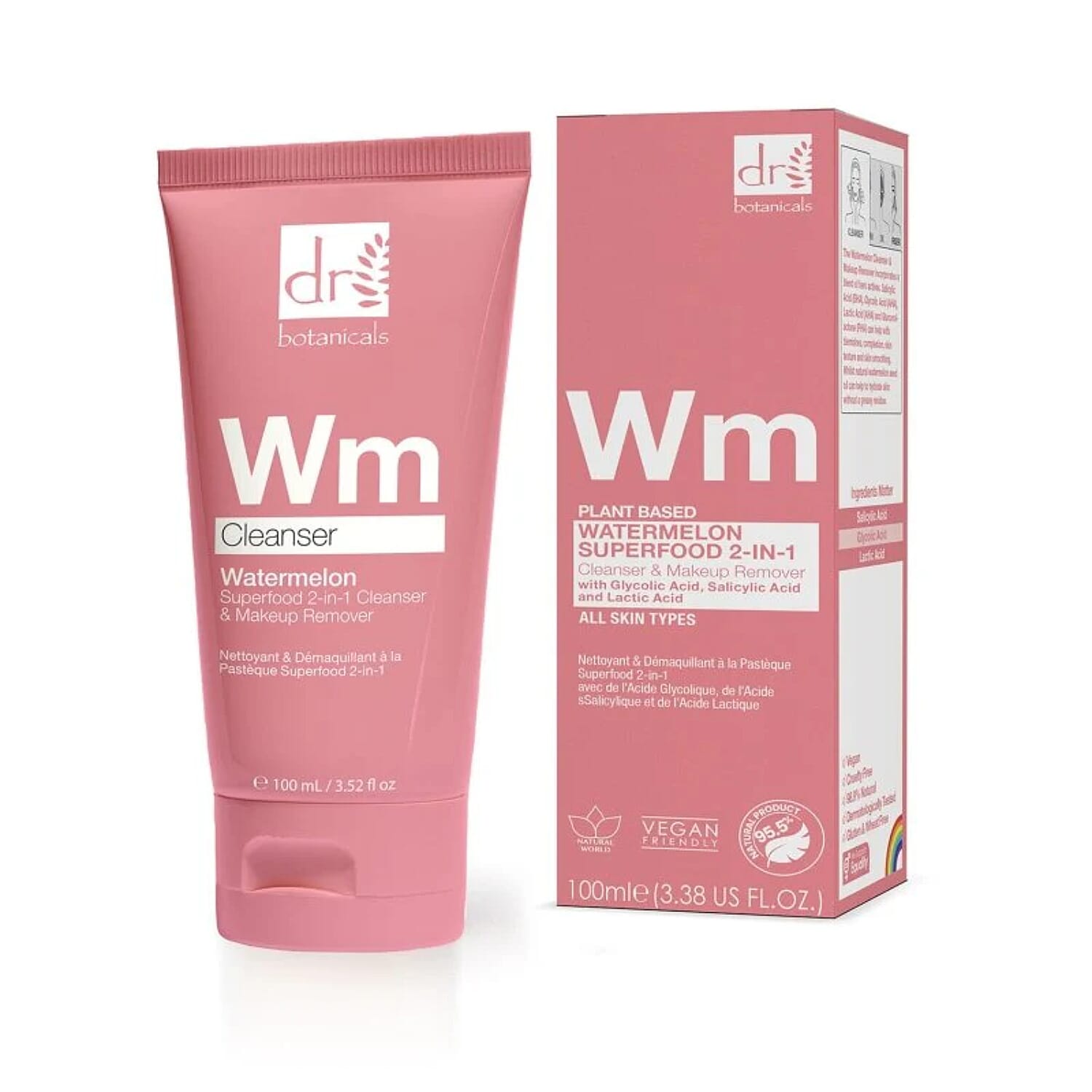 Dr Botanicals Watermelon 2-in-1 Cleanser &amp; Makeup Remover with Glycolic Acid, Salicylic Acid and Lactic Acid - 100ml 8498617 0