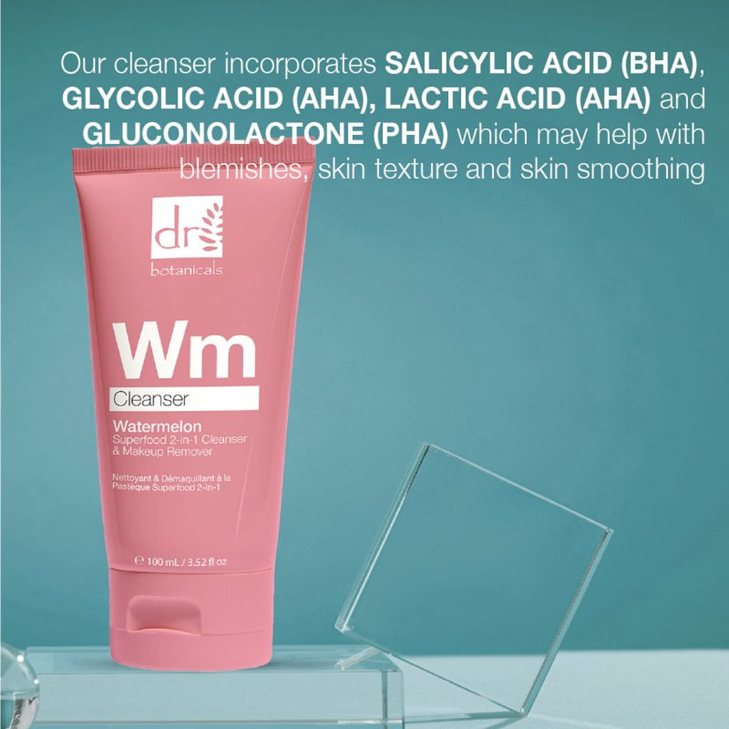 Dr Botanicals Watermelon 2-in-1 Cleanser &amp; Makeup Remover with Glycolic Acid, Salicylic Acid and Lactic Acid - 100ml 8498617 1