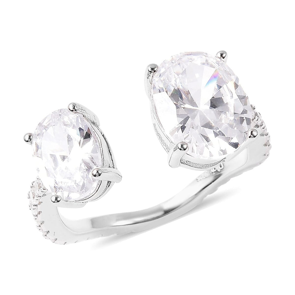 Simulated Diamond Ring in Rhodium Overlay Sterling Silver