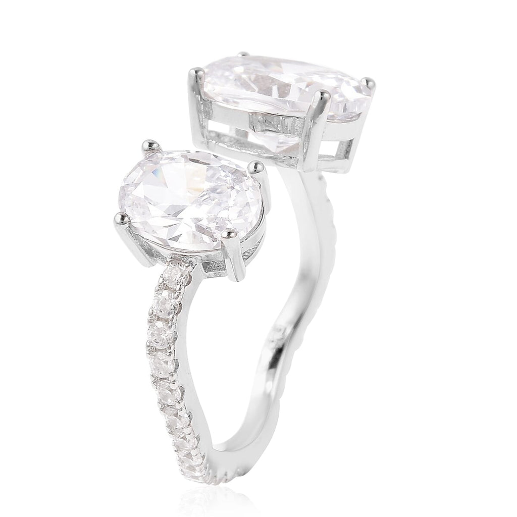 Simulated Diamond Ring in Rhodium Overlay Sterling Silver